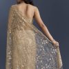 Gold Net Saree With Floral Sequins Work