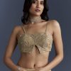 Gold Net Saree With Floral Sequins Work