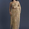 Gold Net Saree With Floral Sequins Work