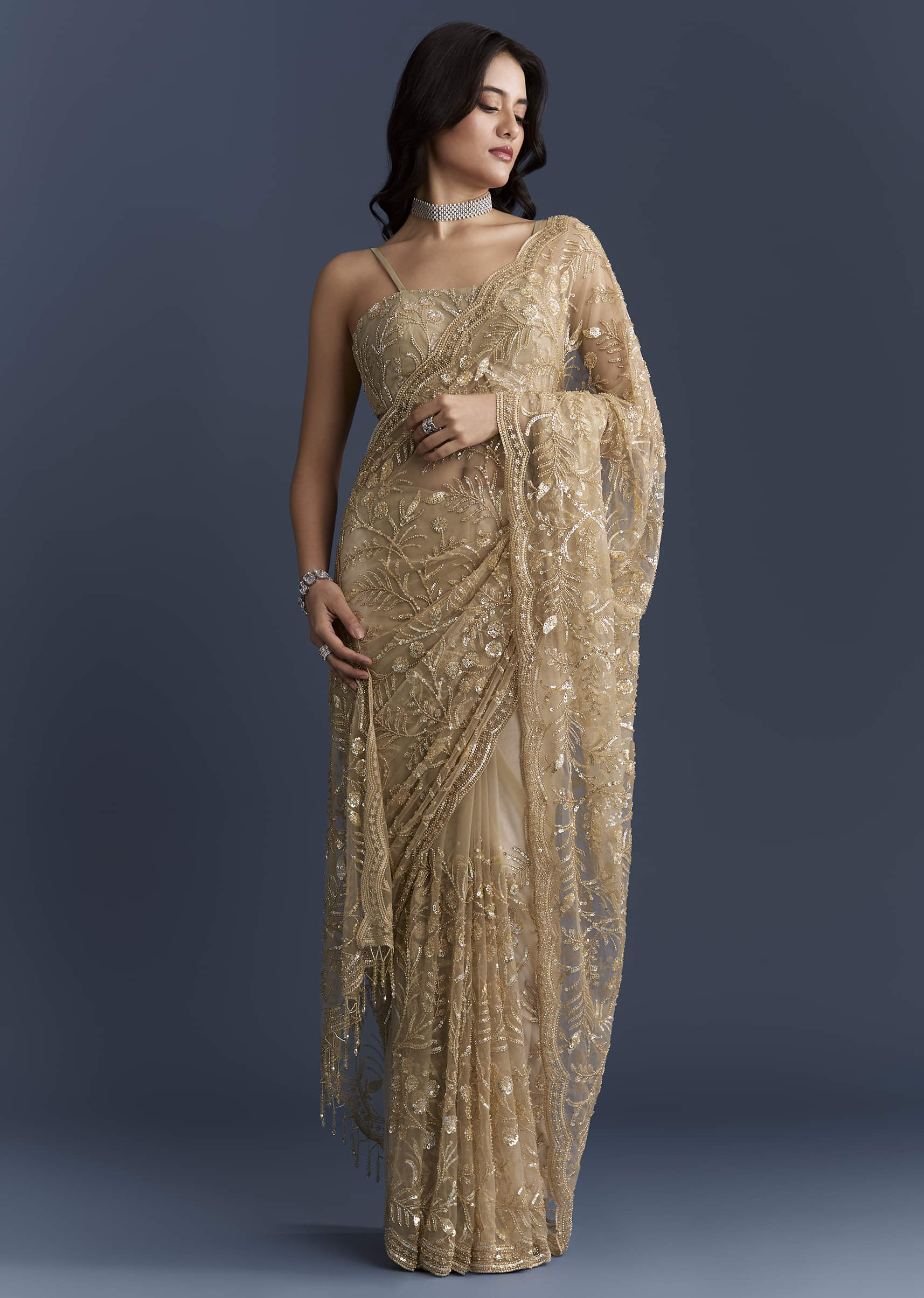 2691-unstitched-fabric-only-unstitched-fabric-only-variation-1.jpg Gold Net Saree With Floral Sequins Work