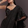 Black Ready Pleated Saree With Ruching Blouse And Frills