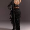 Black Ready Pleated Saree With Ruching Blouse And Frills