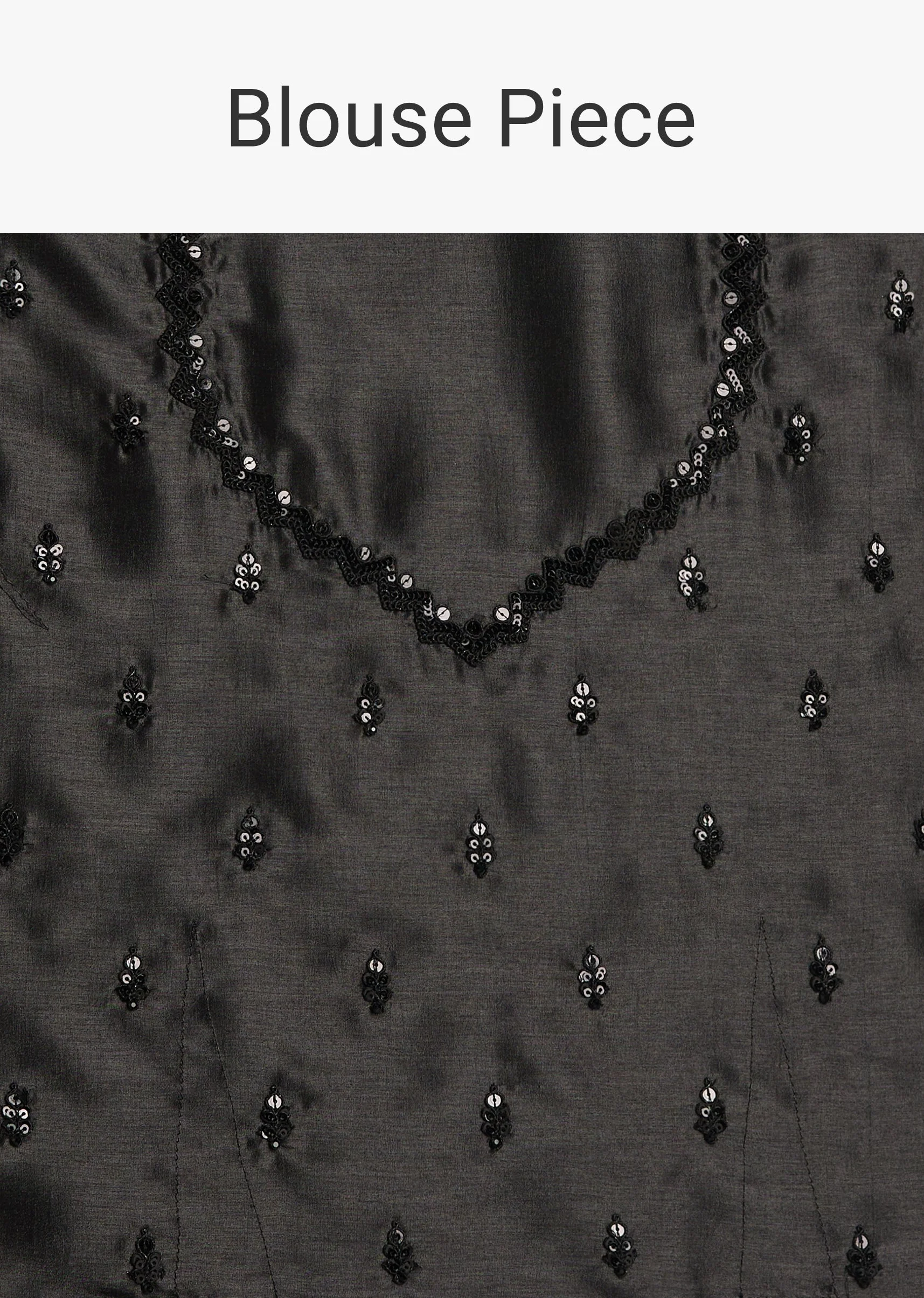 Black Floral Printed Satin Saree With Sequins Lace Border
