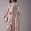 Peach Pink And Silver Toned Sequins Saree With An Embellished Border