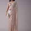 Peach Pink And Silver Toned Sequins Saree With An Embellished Border