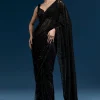 Black Heavy Embroidered Net Saree With Cutwork Border And Jaal Work