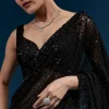 Black Heavy Embroidered Net Saree With Cutwork Border And Jaal Work