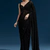 Black Heavy Embroidered Net Saree With Cutwork Border And Jaal Work