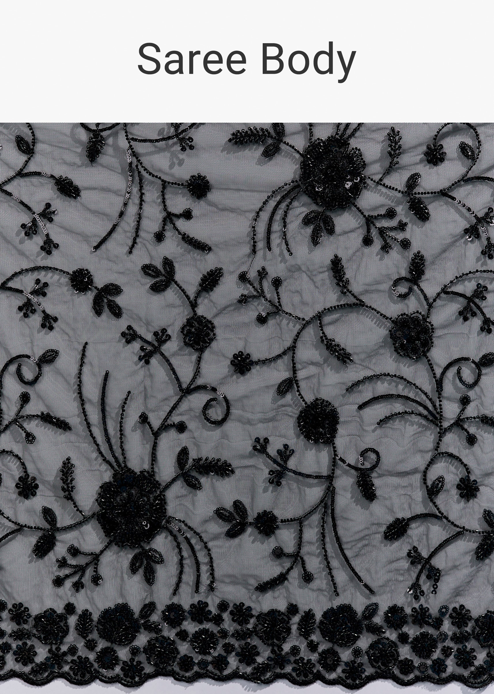 Black Heavy Embroidered Net Saree With Cutwork Border And Jaal Work