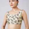 Mustard Yellow Block Printed Saree with Unstitched Blouse