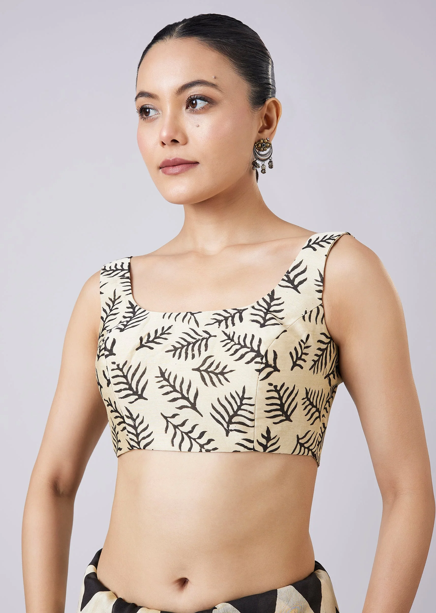 Mustard Yellow Block Printed Saree with Unstitched Blouse