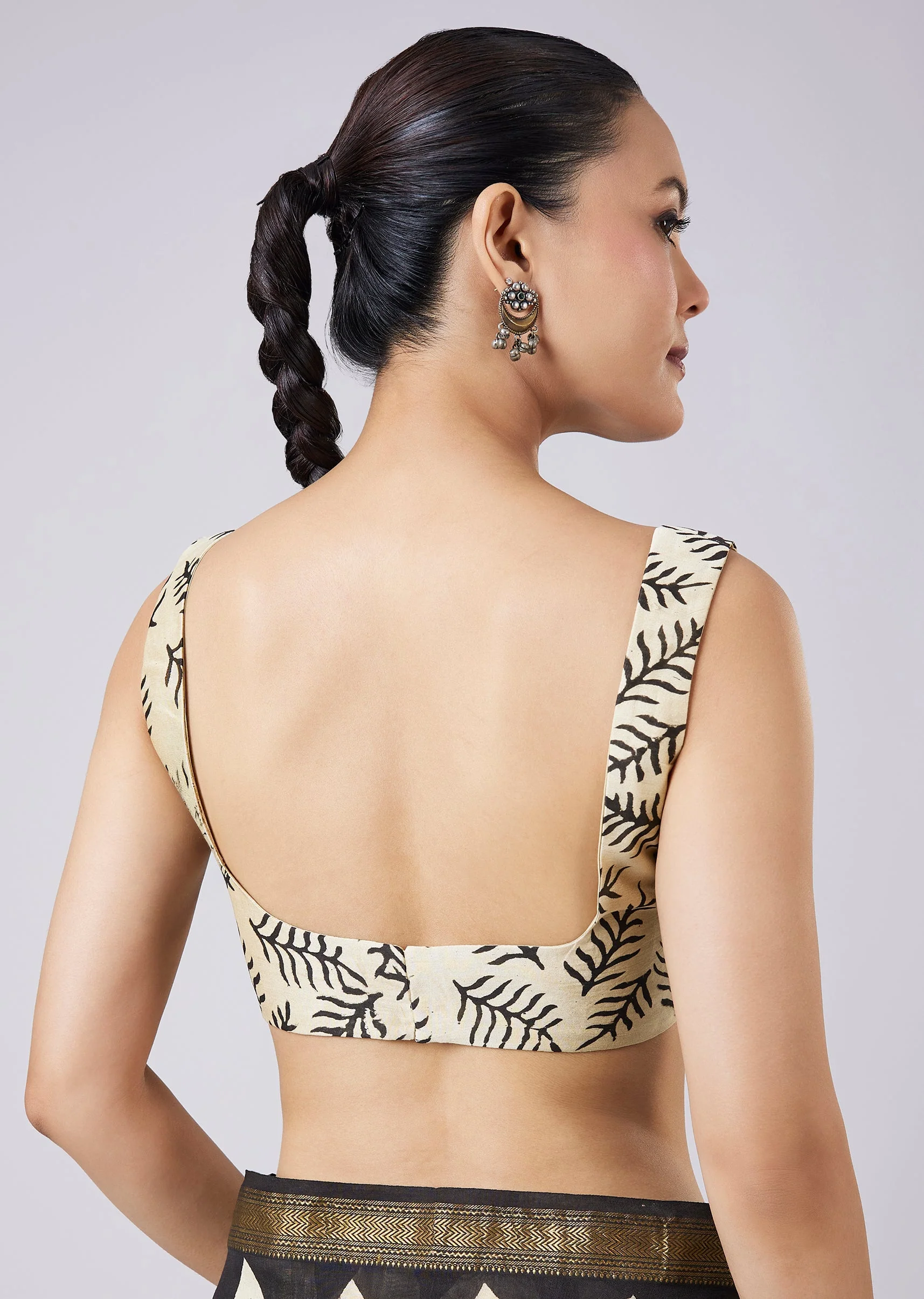 Mustard Yellow Block Printed Saree with Unstitched Blouse