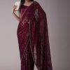 Wine Sequins Saree With An Embellished Border