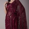 Wine Sequins Saree With An Embellished Border