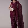 Wine Sequins Saree With An Embellished Border