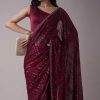 Wine Sequins Saree With An Embellished Border