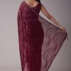 Wine Sequins Saree With An Embellished Border