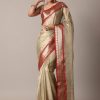 Gold Chanderi Kota Silk Woven Saree With Mirror Work And Unstitched Blouse Piece