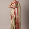 Gold Chanderi Kota Silk Woven Saree With Mirror Work And Unstitched Blouse Piece