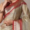 Gold Chanderi Kota Silk Woven Saree With Mirror Work And Unstitched Blouse Piece