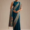 Navy Blue Dola Silk Saree With Zari Embroidery