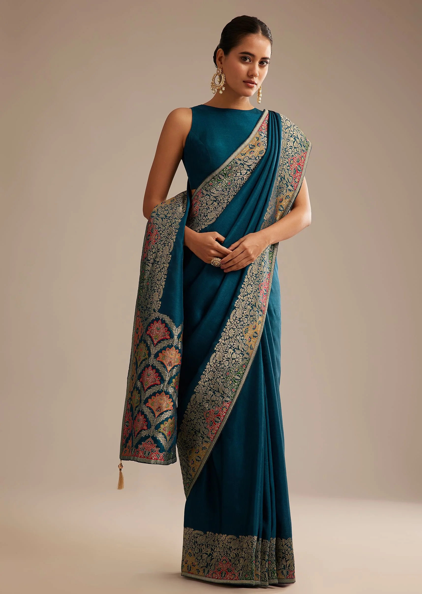 2823-navy-blue-dola-silk-saree-with-zari-embroidery-1.webp Navy Blue Dola Silk Saree With Zari Embroidery