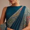Navy Blue Dola Silk Saree With Zari Embroidery