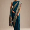 Navy Blue Dola Silk Saree With Zari Embroidery