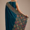 Navy Blue Dola Silk Saree With Zari Embroidery
