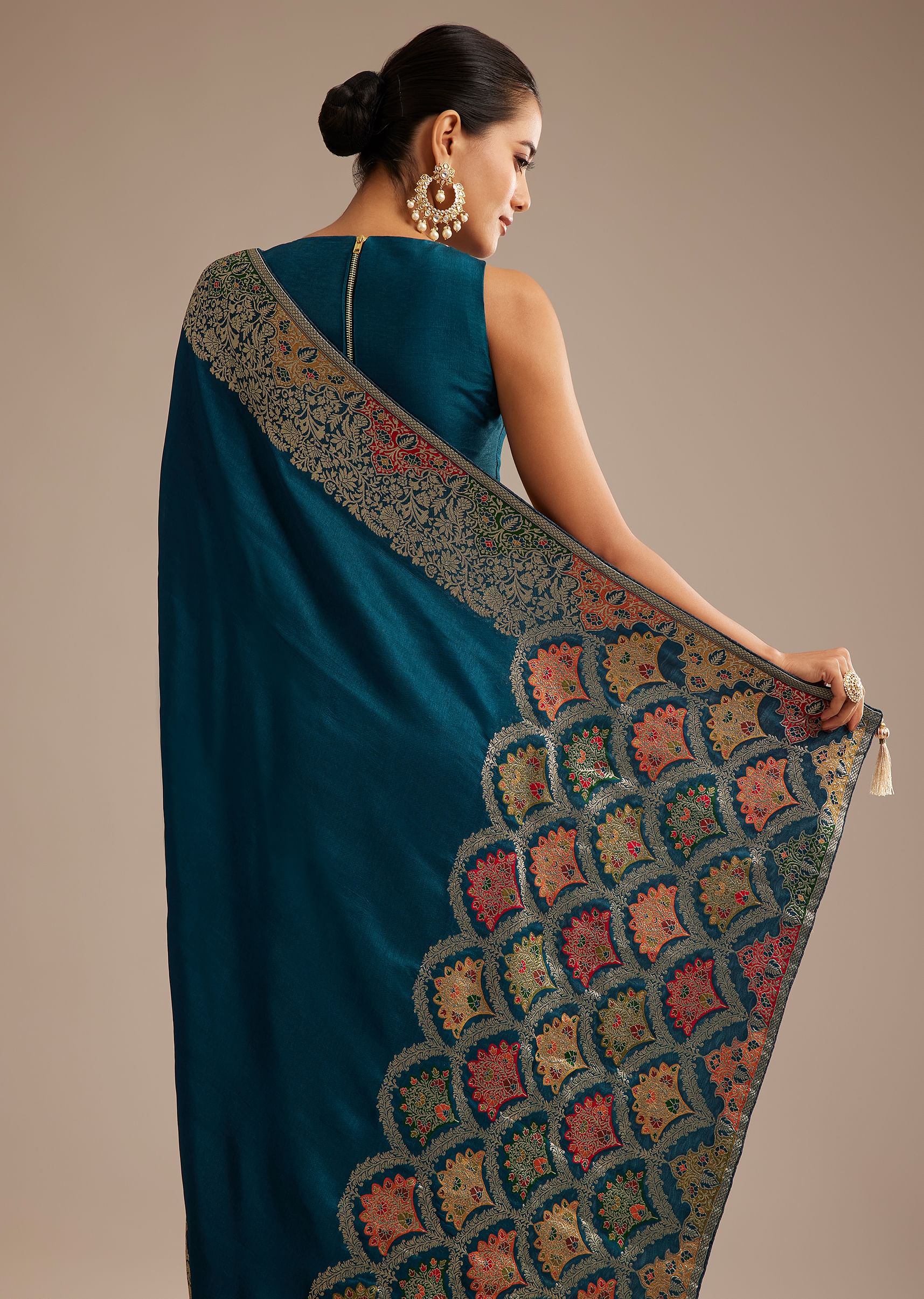Navy Blue Dola Silk Saree With Zari Embroidery