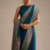 Navy Blue Dola Silk Saree With Zari Embroidery