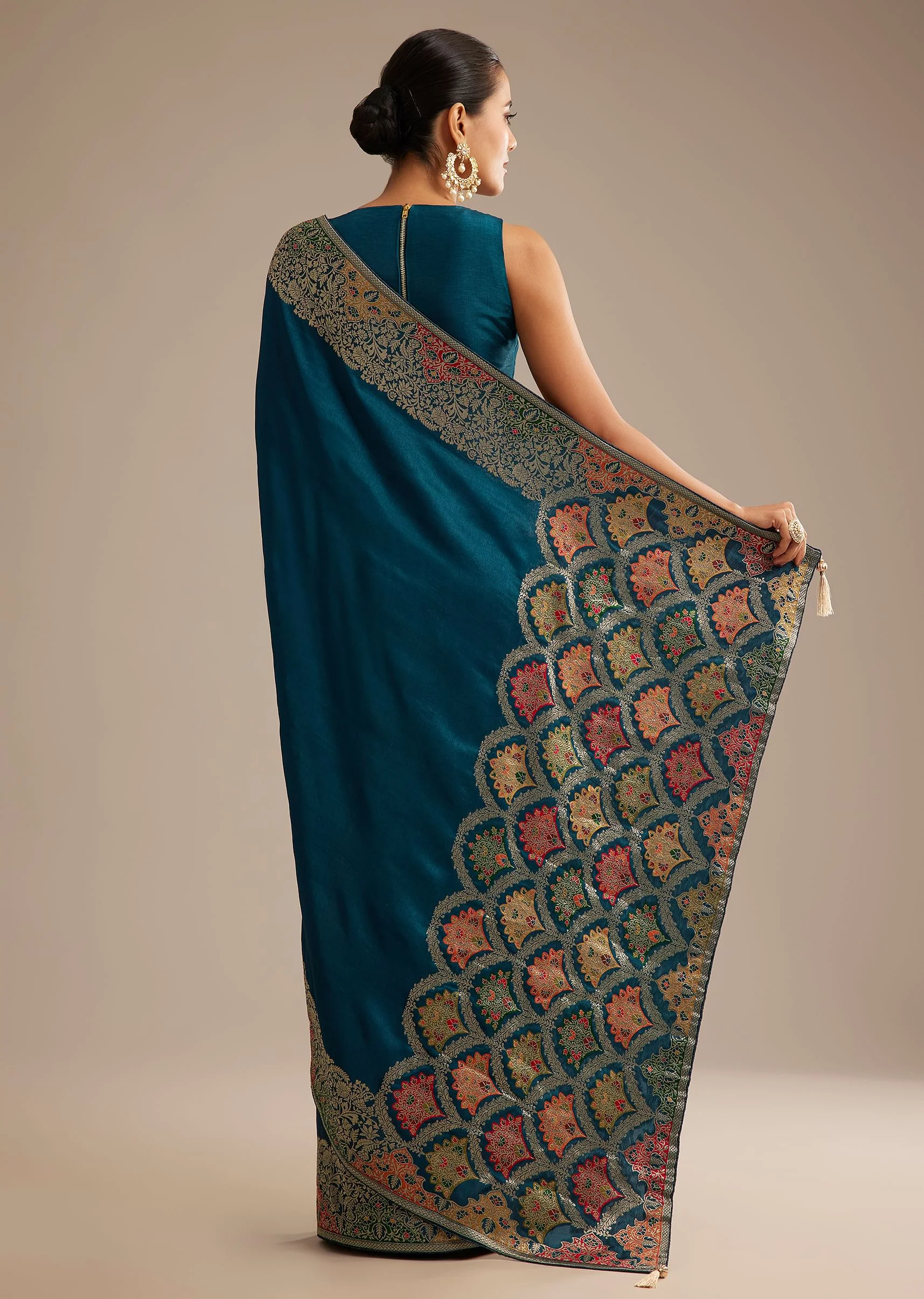 Navy Blue Dola Silk Saree With Zari Embroidery