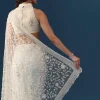 Cream Net Jaal Embellished Saree with Unstitched Blouse