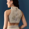 Cream Net Jaal Embellished Saree with Unstitched Blouse