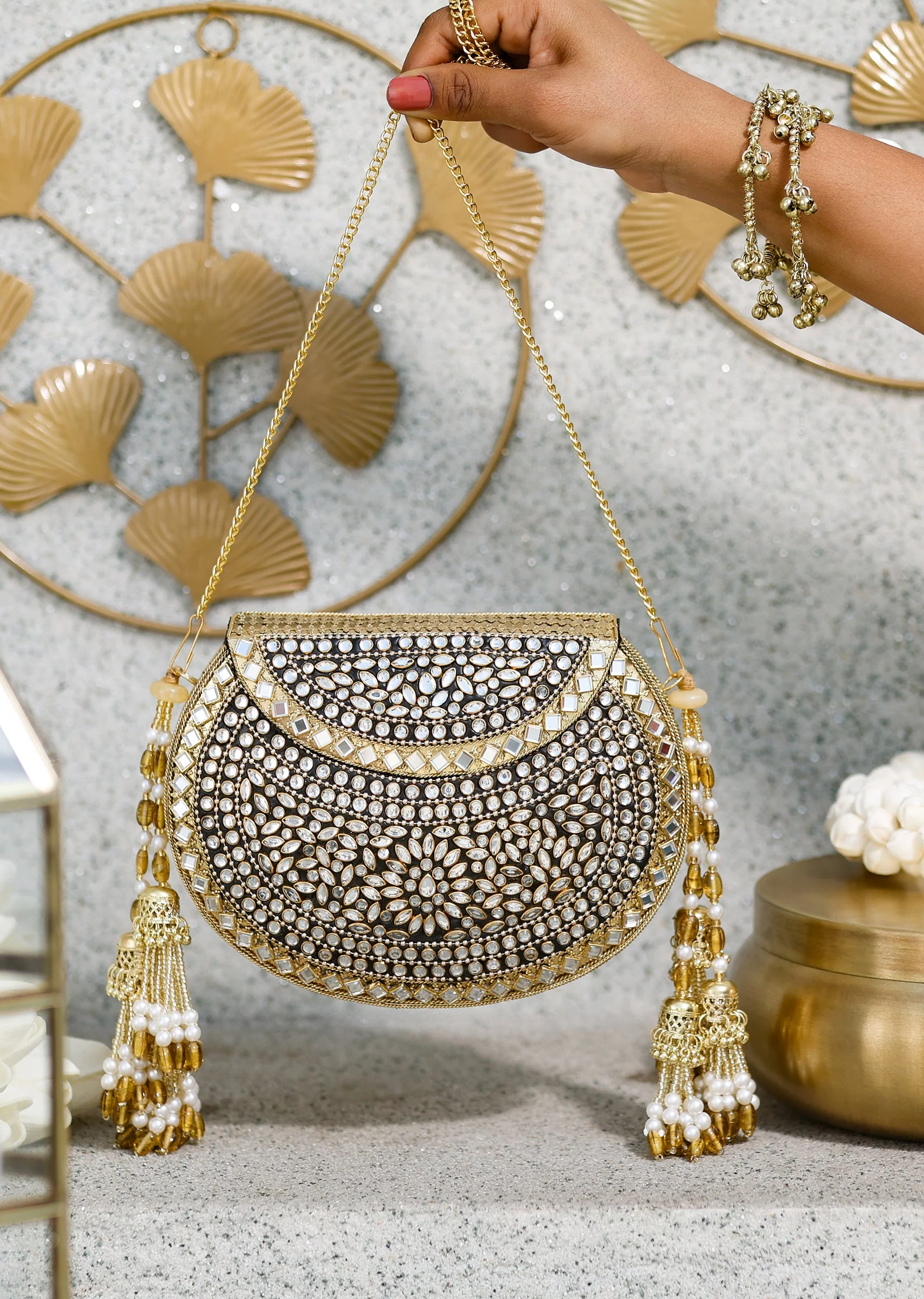 Gold And Silver Embellished Clutch