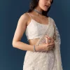 White Net Jaal Resham Work Saree with Unstitched Blouse