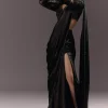 Black Ready Drape Slit Saree With Full Sleeve Blouse