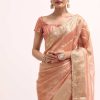 Pinkish Gold Zari Chanderi Silk Saree With Unstitched Border