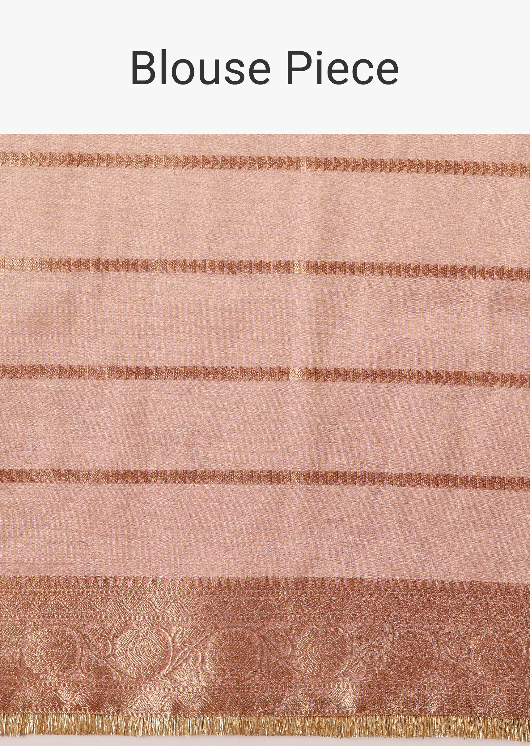 Pinkish Gold Zari Chanderi Silk Saree With Unstitched Border