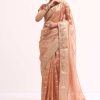 Pinkish Gold Zari Chanderi Silk Saree With Unstitched Border