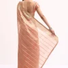 Pinkish Gold Zari Chanderi Silk Saree With Unstitched Border
