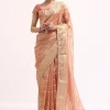 Pinkish Gold Zari Chanderi Silk Saree With Unstitched Border