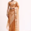 Orangish Gold Zari Chanderi Silk Saree With Unstitched Blouse