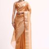 Orangish Gold Zari Chanderi Silk Saree With Unstitched Blouse