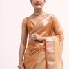 Orangish Gold Zari Chanderi Silk Saree With Unstitched Blouse