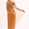 Orangish Gold Zari Chanderi Silk Saree With Unstitched Blouse