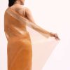 Orangish Gold Zari Chanderi Silk Saree With Unstitched Blouse