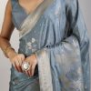 Greyish Blue Dola Silk Saree With Floral Zari Butta