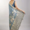 Greyish Blue Dola Silk Saree With Floral Zari Butta