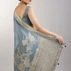 Greyish Blue Dola Silk Saree With Floral Zari Butta